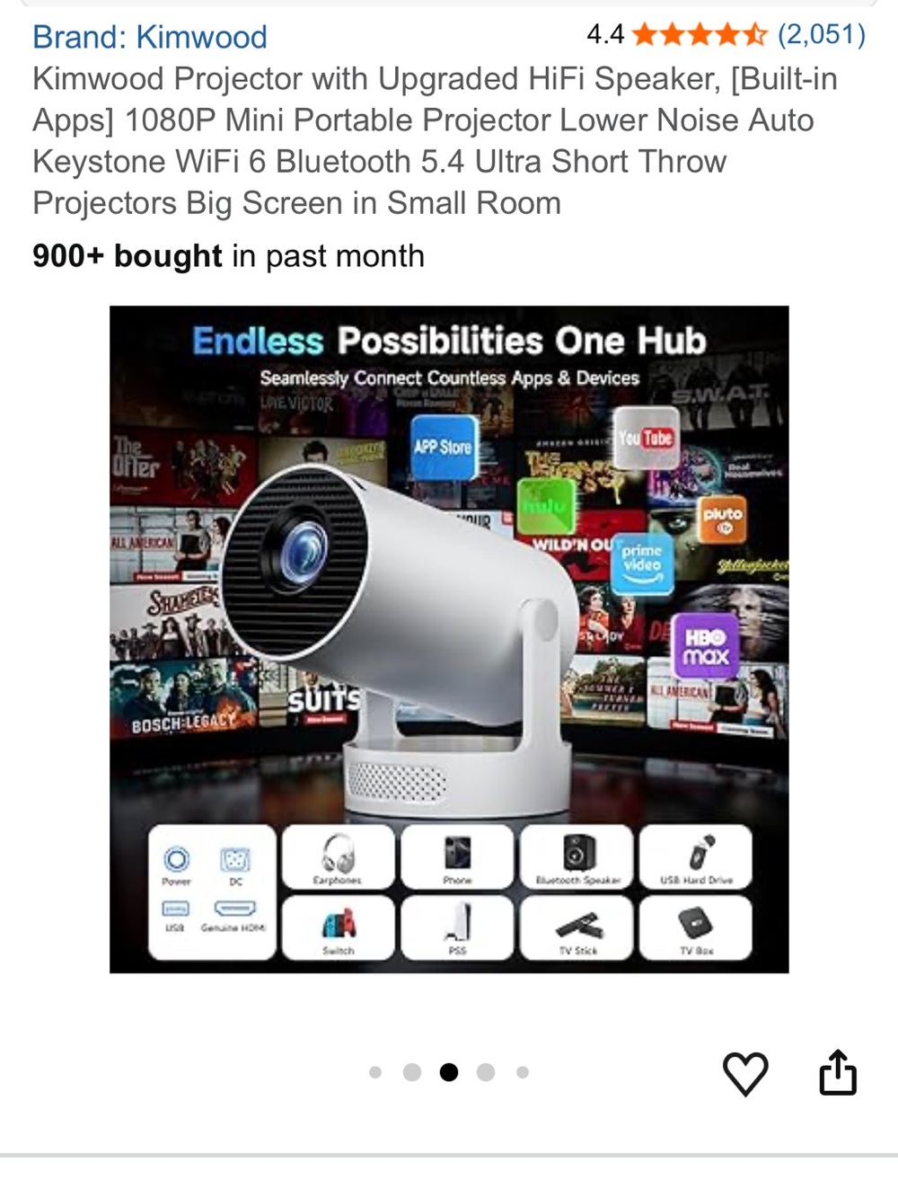 Kimwood Portable Mini Projector in White - Picture 3 of 9